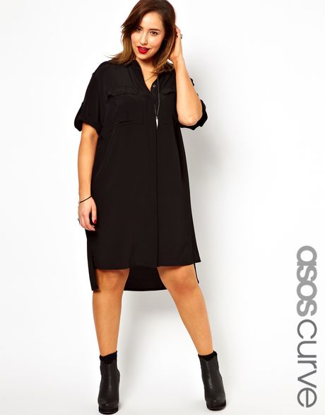 asos-curve-black-asos-curve-exclusive-shirt-dress-with-military-detail ...