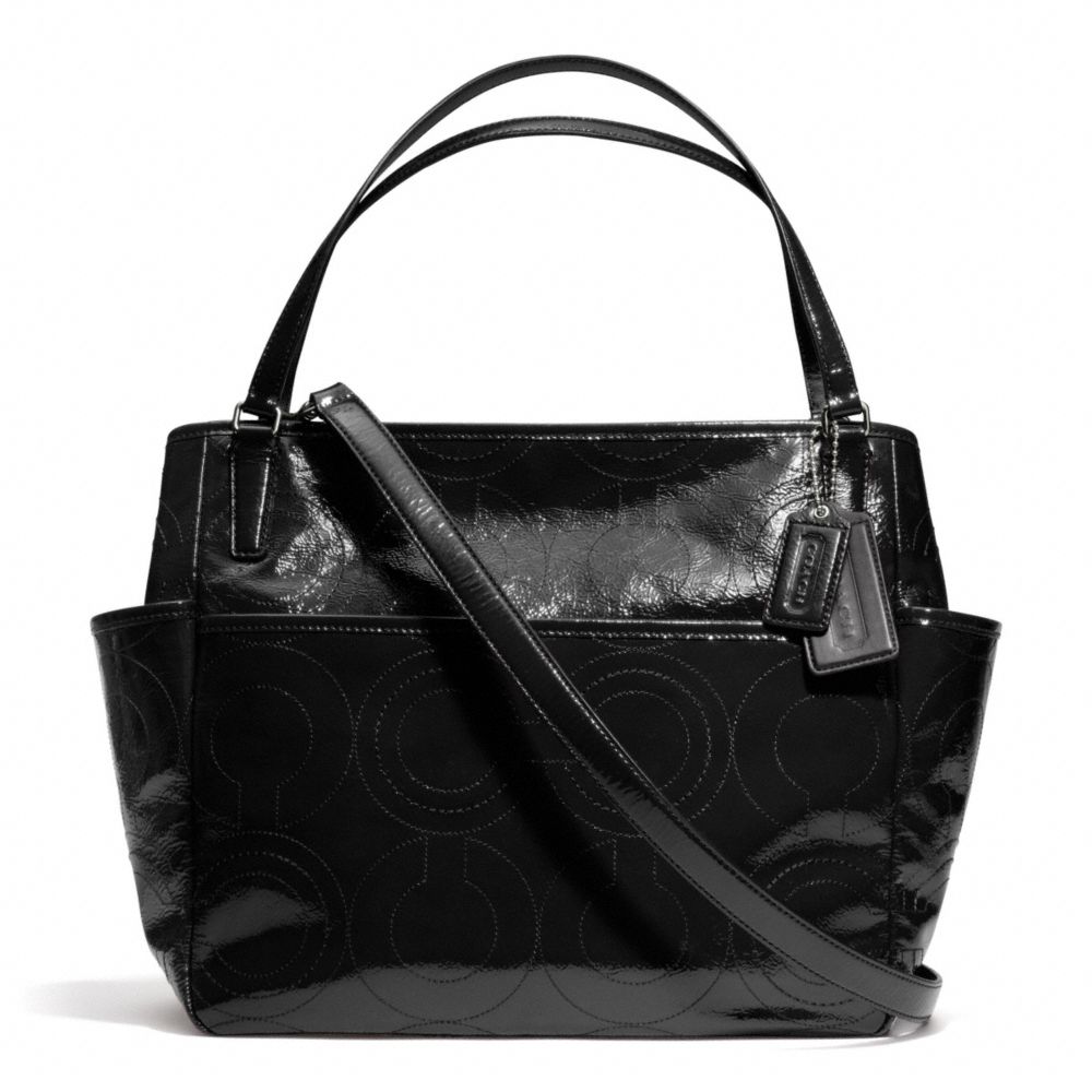 Coach Baby Bag Tote in Stitched Patent Leather in Black (SILVERBLACK)