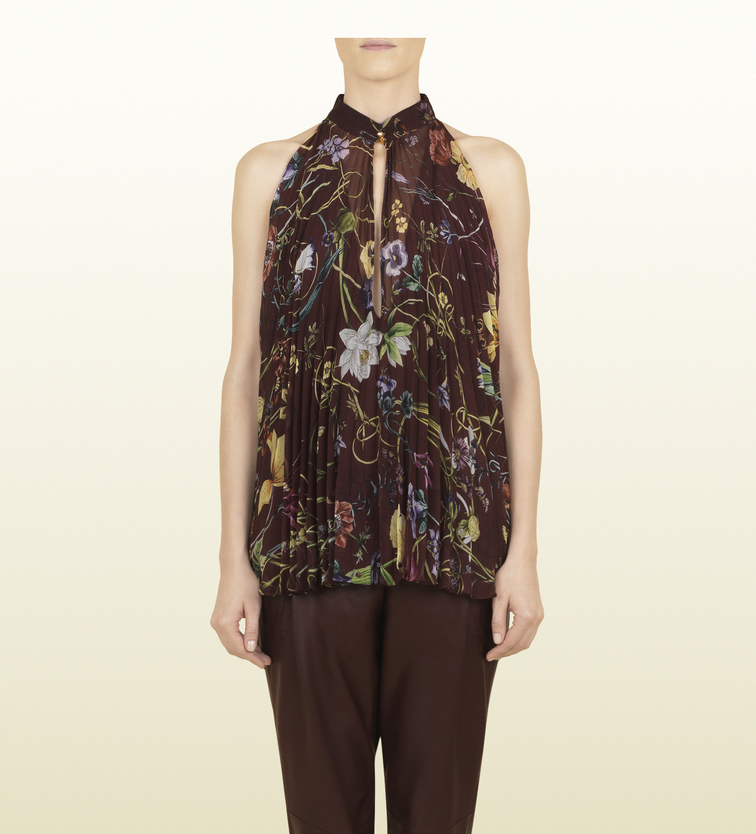 Gucci Flora Infinity Print Silk Pleated Top in Multicolor Lyst