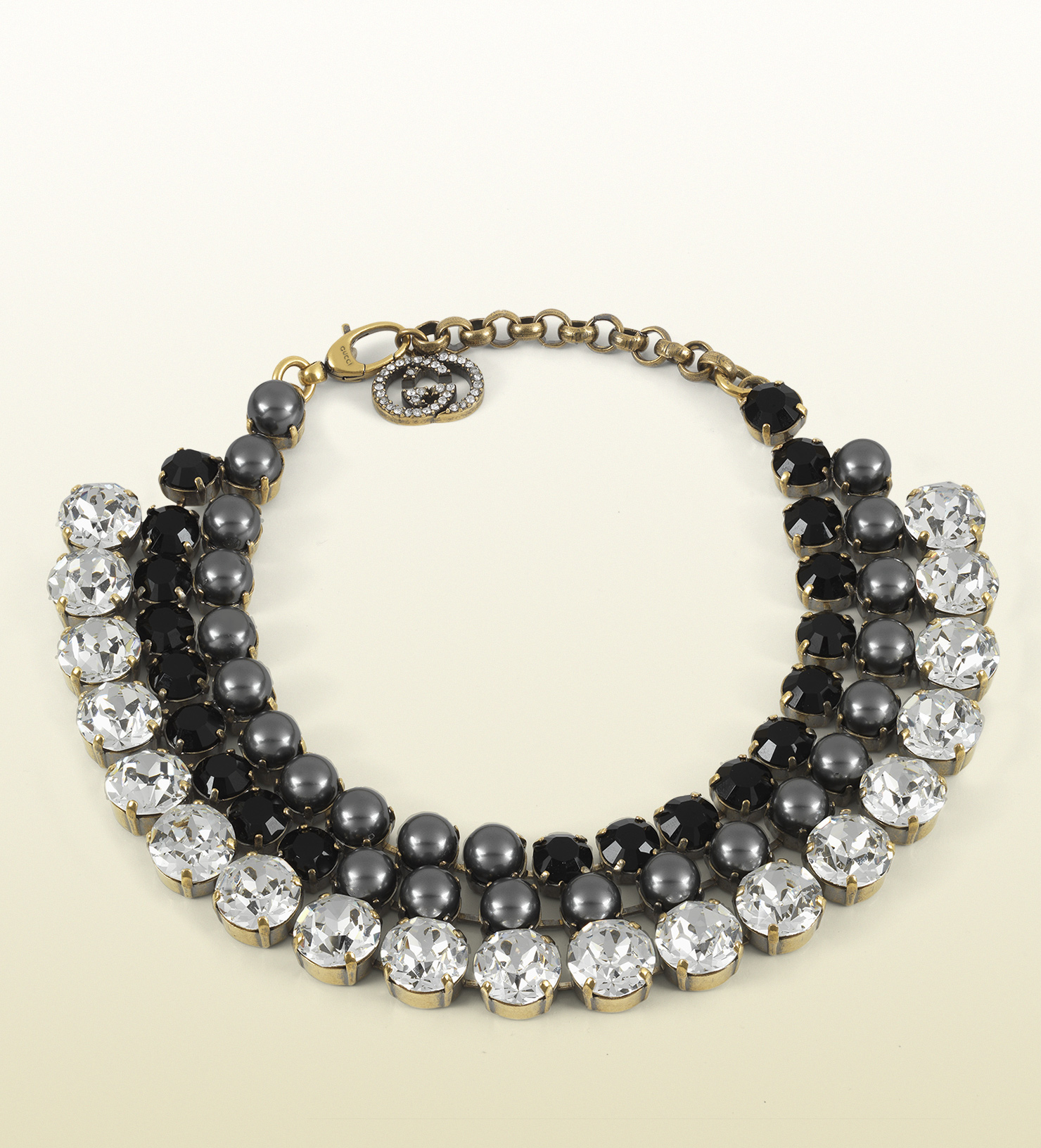 Gucci Necklace in Metal with Dark Grey Glass and Strass in