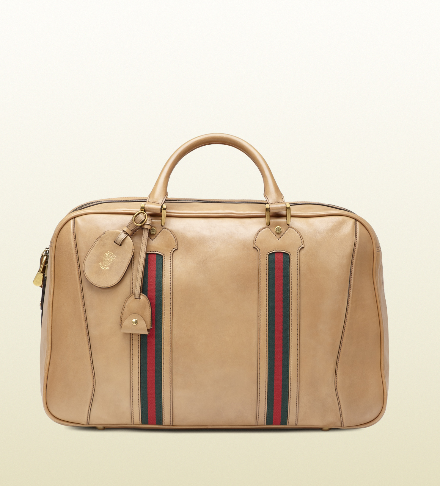 Gucci Khaki Leather Top Handle Suitcase with Signature  Detail in
