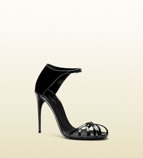 Gucci Margot Patent Leather Cage Sandal in Black | Lyst