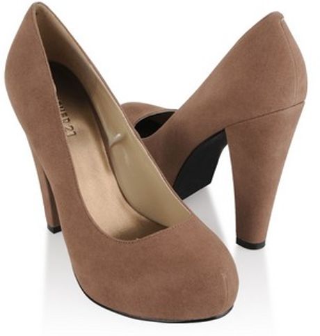 Forever 21 Chunky Velveteen Heels in Brown (TAUPE) | Lyst