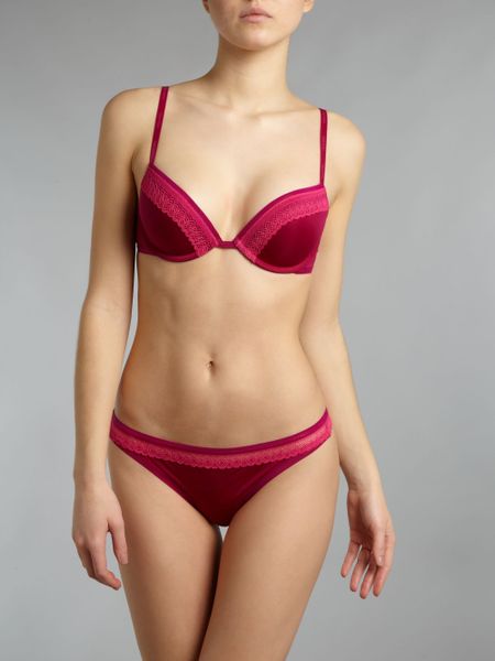 Calvin Klein Perfect Fit Sexy Signature Lace Thong In Red Holiday Raspberry Lyst 