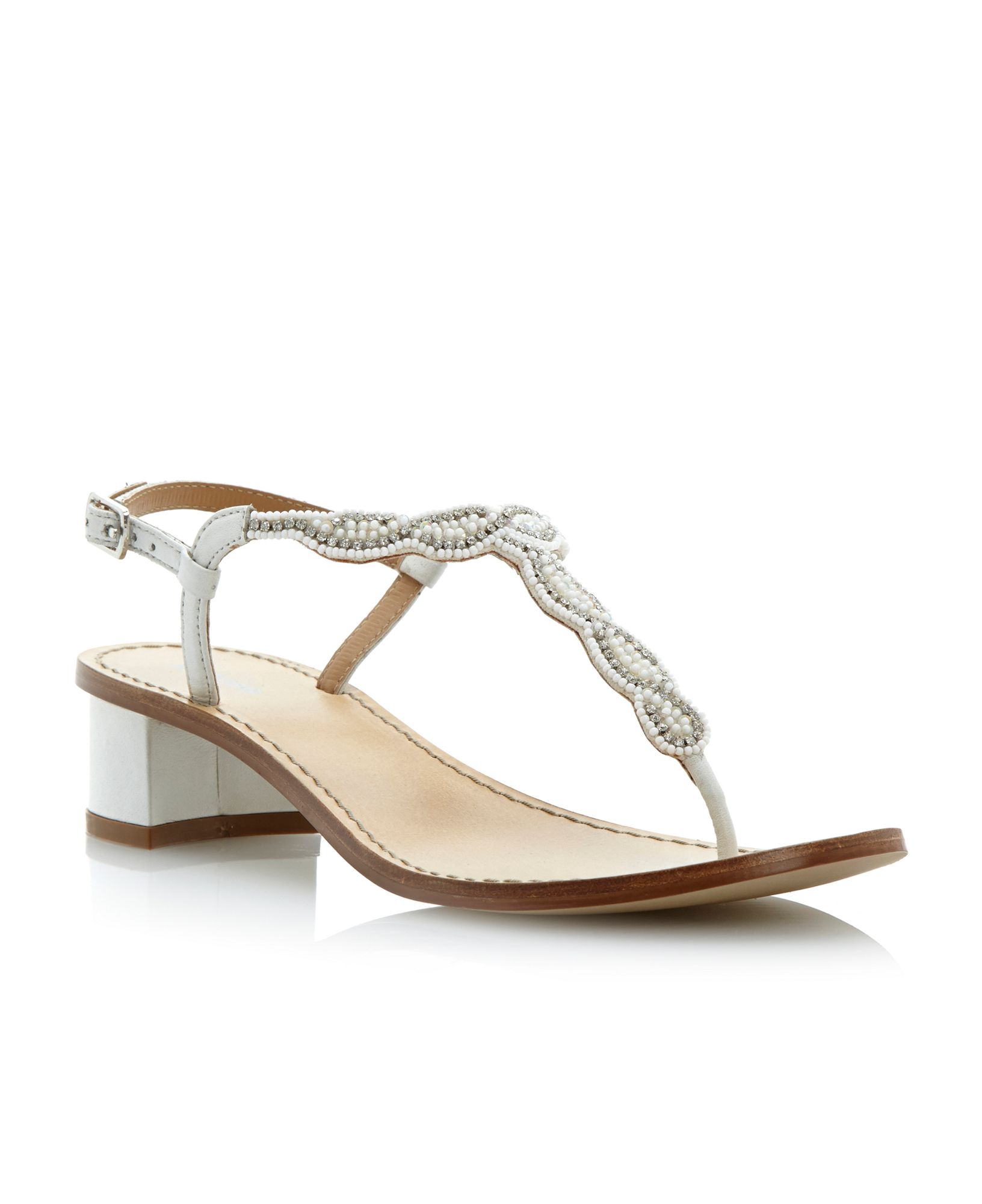 Dune Fuji Beaded Low Block Heel Sandals in White | Lyst