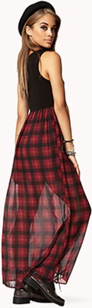 Forever 21 Prairie-Chic Plaid Maxi Dress in Purple (BURGUNDYBLACK)