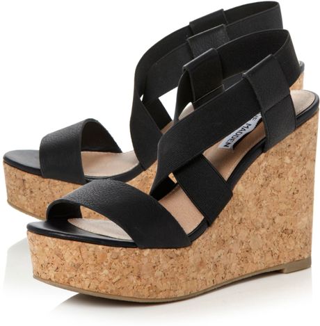 Steve Madden Terror Sm Multi Strap Cork Wedge Shoes in Black | Lyst