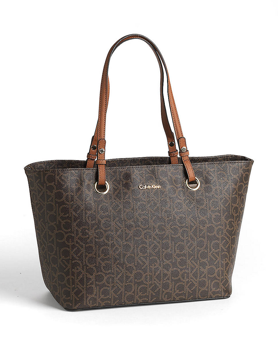 Calvin Klein Monogram Leather Tote Bag in Brown (brown/khaki/luggage) | Lyst