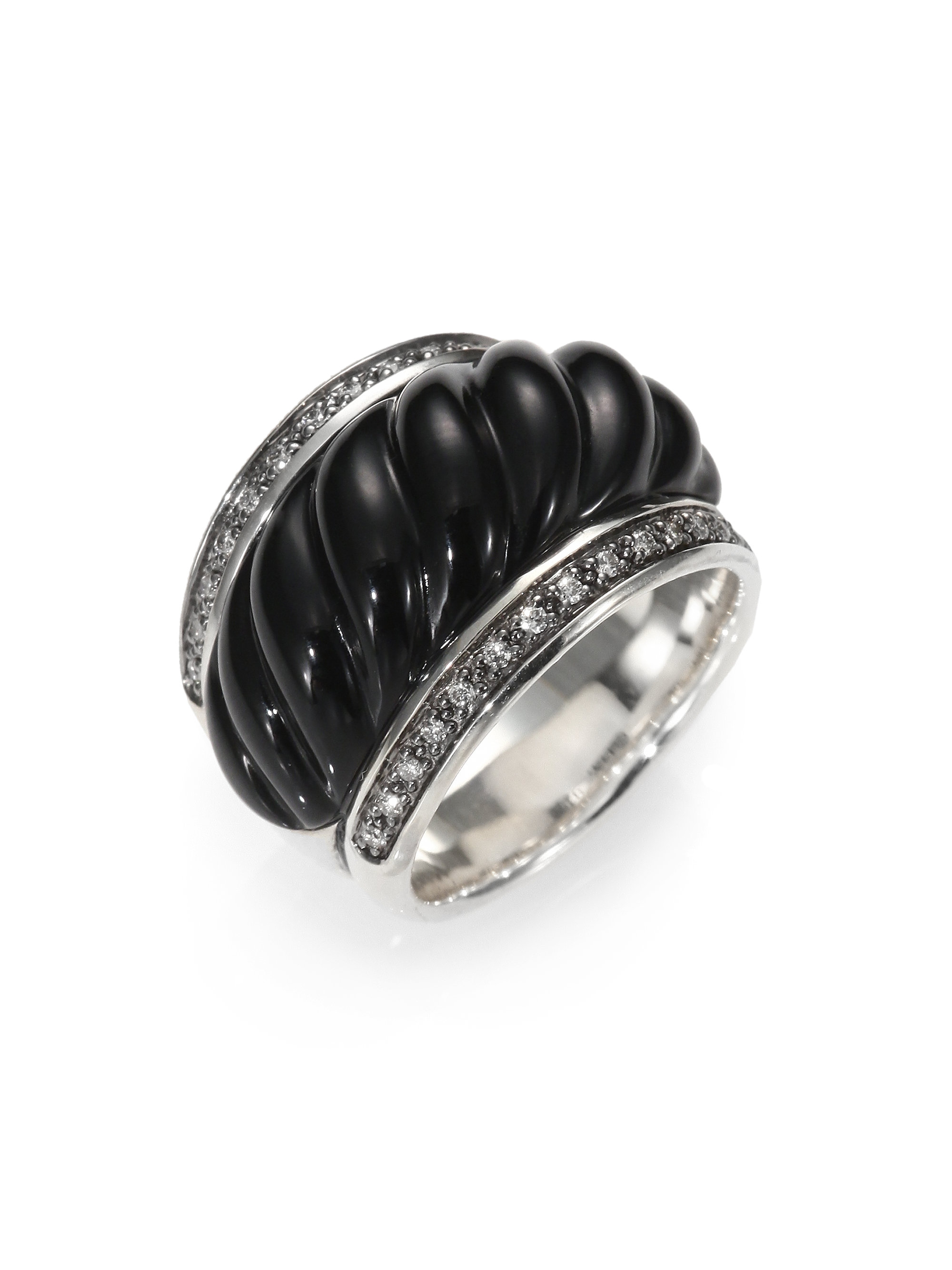 David Yurman Black Onyx Diamond Sterling Silver Ring in Black (BLACK