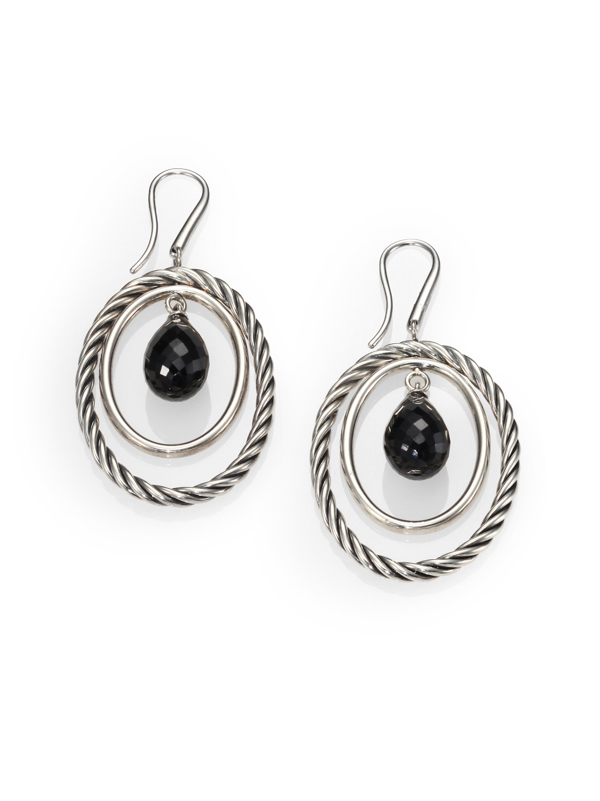 David Yurman Black Onyx Sterling Silver Drop Earrings In Silver Lyst 9418