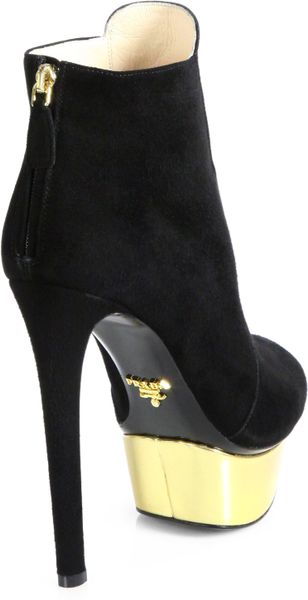 Prada Suede Metallic Leather Platform Ankle Boots in Black (NERO-BLACK) | Lyst