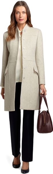 Brooks Brothers Wool and Cashmere Stand Collar Coat in Beige (Oatmeal