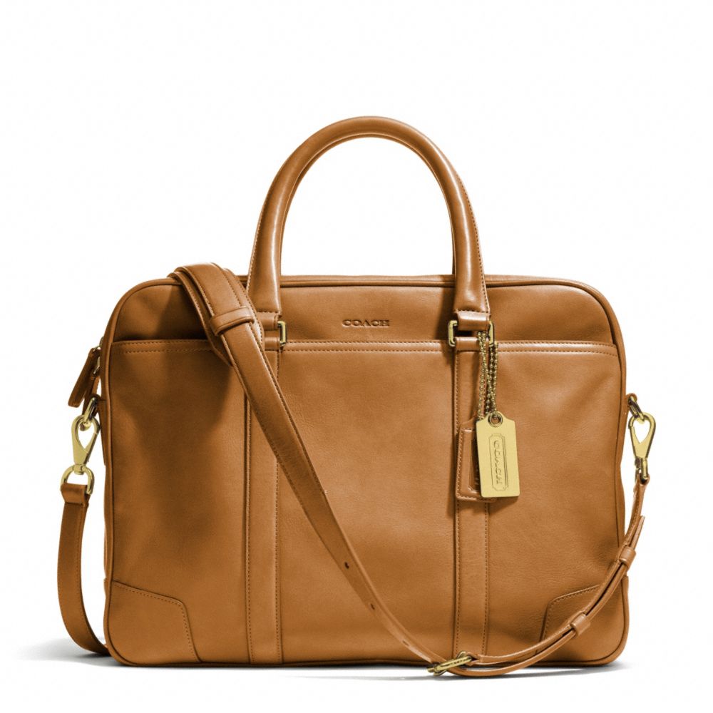 Coach Bleecker Slim Brief in Leather in Brown for Men (BRASS/NATURAL