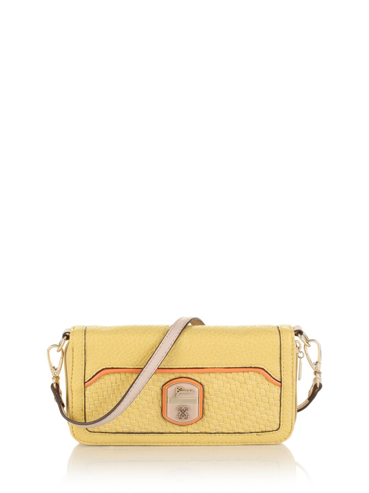 Guess Makala Zip Around Wallet with Shoulder Strap in Yellow (Multi
