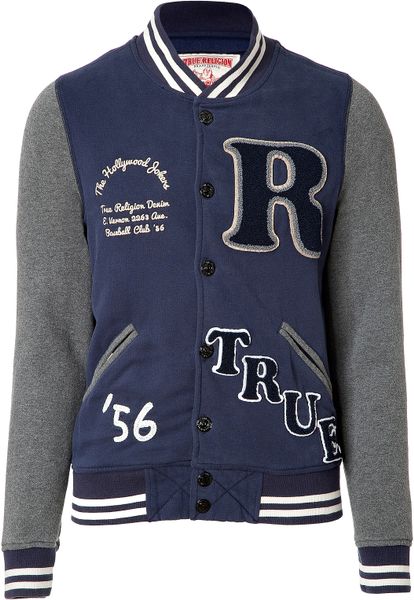 True Religion Cotton Blend Baseball Jacket in Rugby Blue in Blue for
