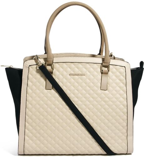 River Island Quilted Winged Color Block Tote Bag in Beige (Cream) River Island Quilted Winged Color Block Tote Bag in Beige (Cream)
