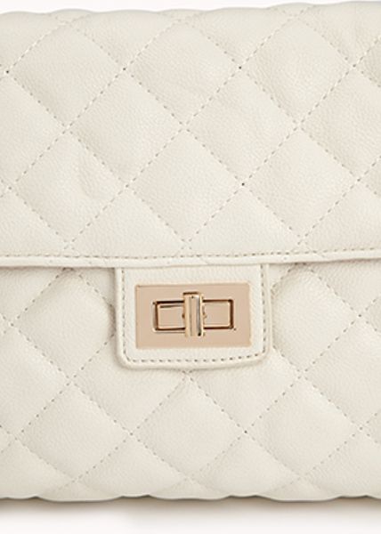 Forever 21 Quilted Faux Leather Shoulder Bag in Beige (CREAM)