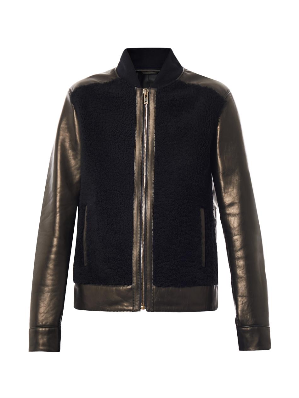 Givenchy Shearling Front Leather Bomber Jacket in Black for Men Lyst
