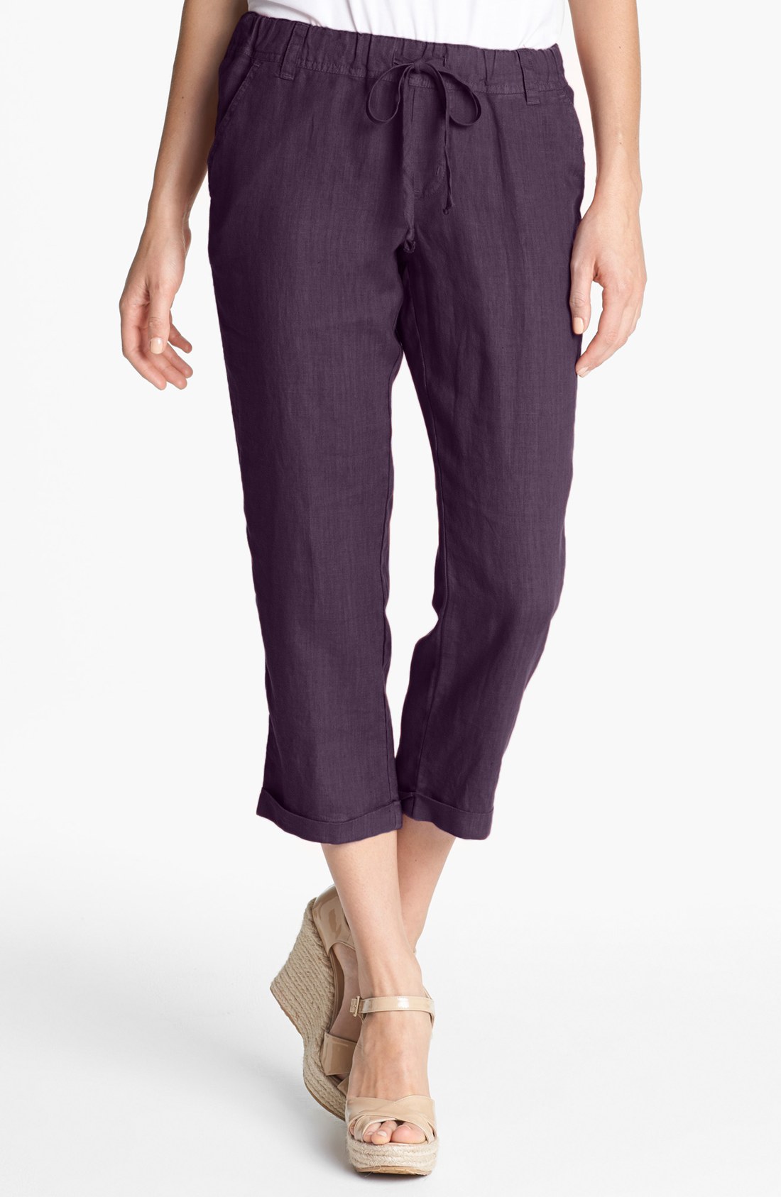 Allen Allen Linen Crop Pants in Purple (Dark Purple) Lyst