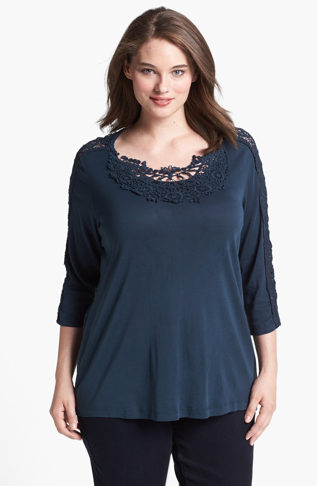 Xcvi Wearables Xcvi Villa Lace Trim Cotton Top in Blue (Midnight Navy) Xcvi Wearables Xcvi Villa Lace Trim Cotton Top in Blue (Midnight Navy)