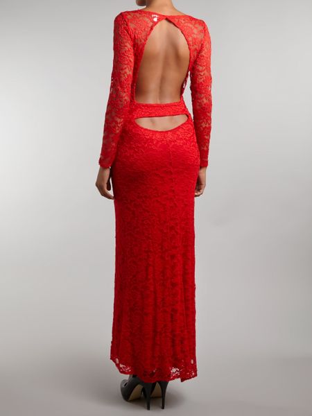 John Zack Long Sleeved Backless Maxi Dress In Red Lyst 