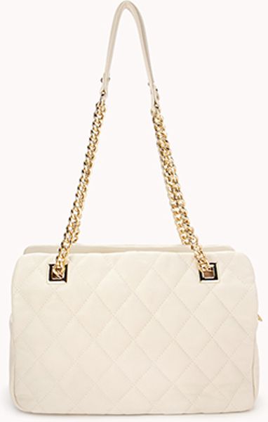 Forever 21 Quilted Double Strap Shoulder Bag in Beige (Cream)