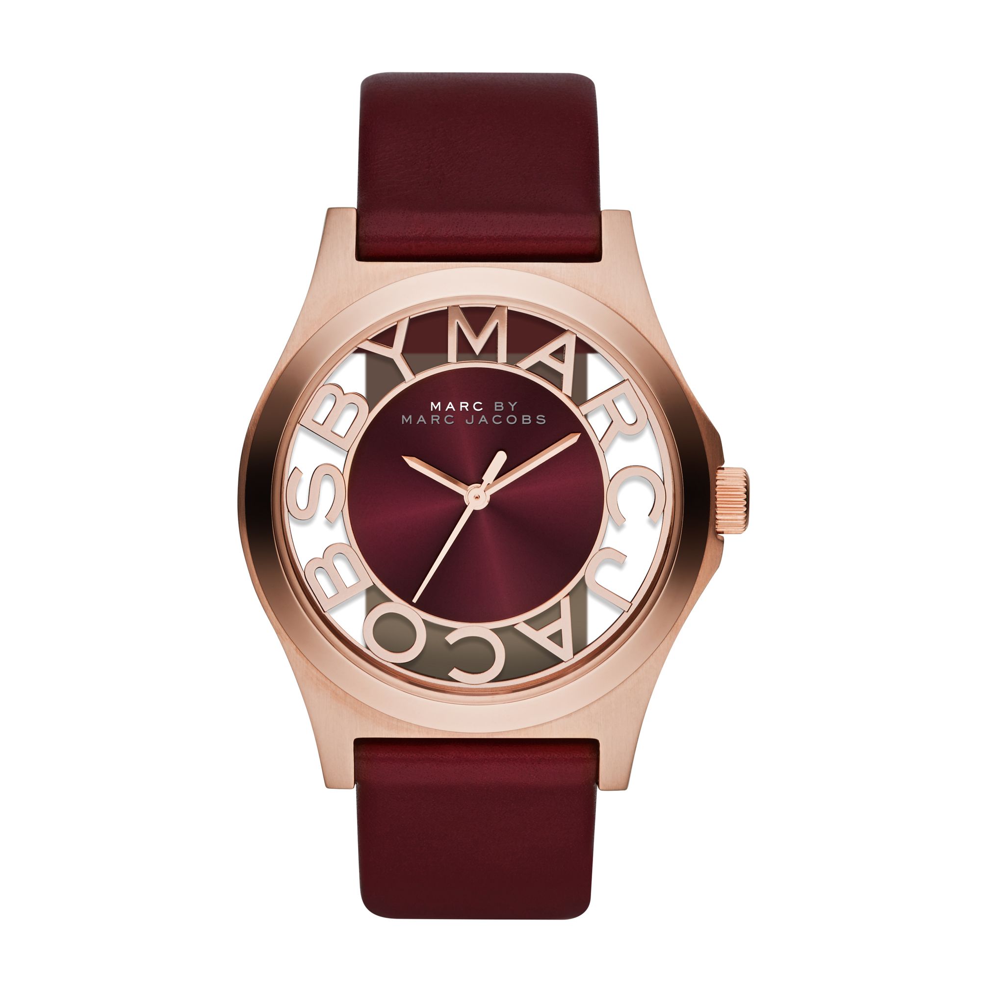 Marc By Marc Jacobs Henry Maroon Leather Ladies Watch in Purple (Maroon