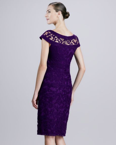 Tadashi Shoji Boatneck Lace Cocktail Dress in Purple (DEEP AMETHYST)