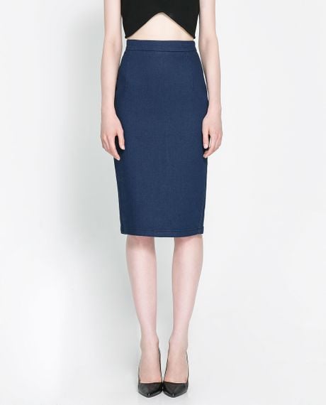 Zara Denim Pencil Skirt in Blue | Lyst