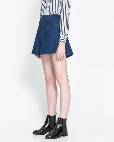 Zara Denim Skater Skirt in Blue | Lyst