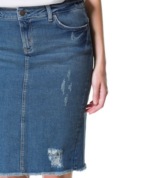 Zara Ripped Denim Skirt In Blue Lyst