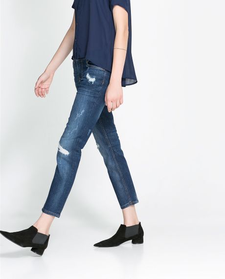 Zara Ripped Jeans in Blue | Lyst