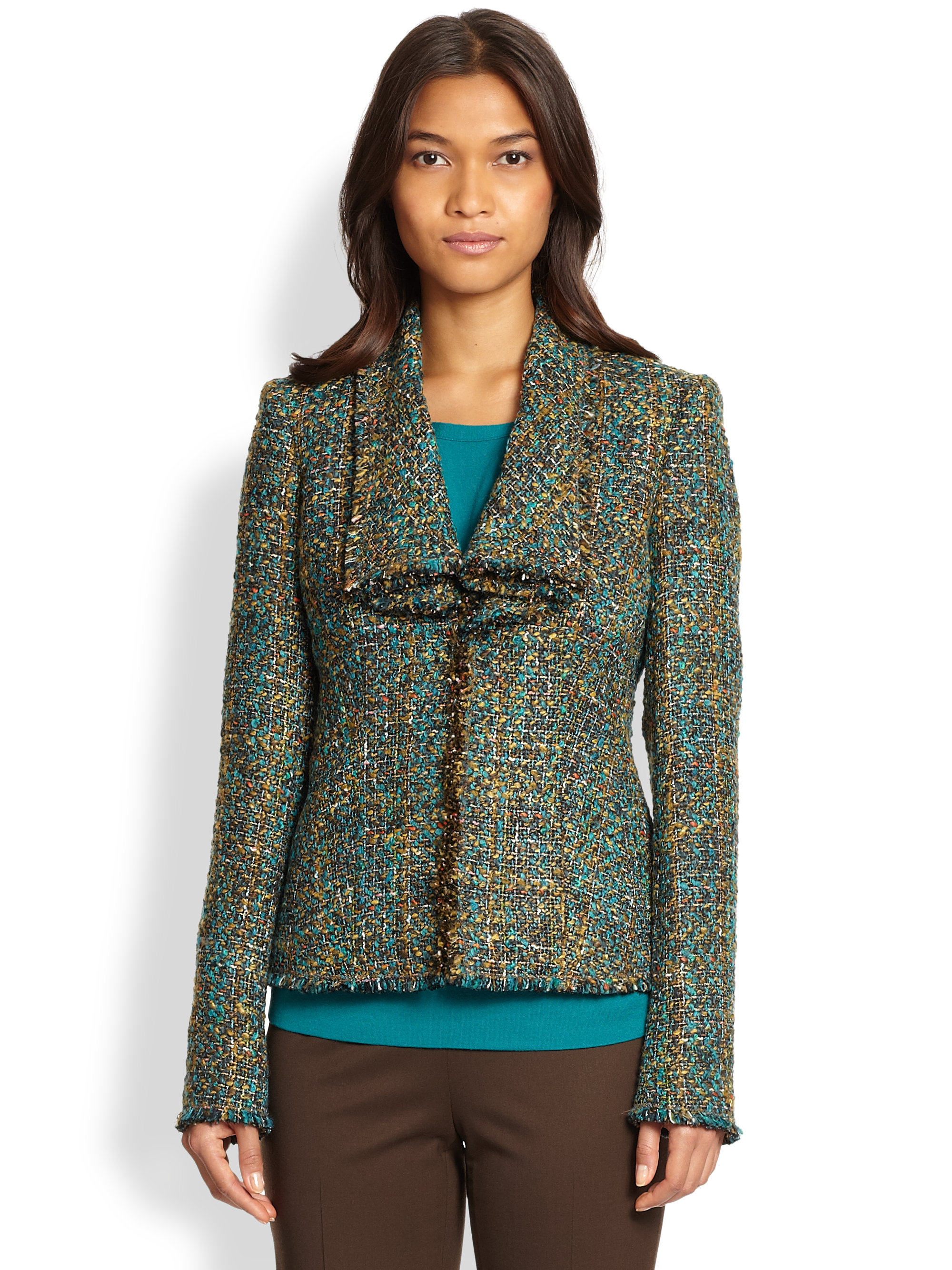 Lafayette 148 New York Cecille Drapedlapel Tweed Jacket in Green (DRAGONFLY MULTI) | Lyst