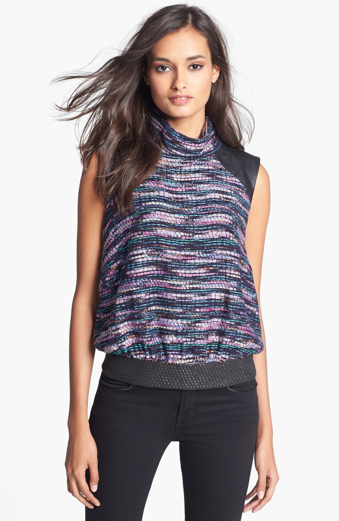 Milly Sleeveless Turtleneck Top in Blue (Multi)