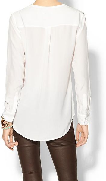 silk collarless blouse