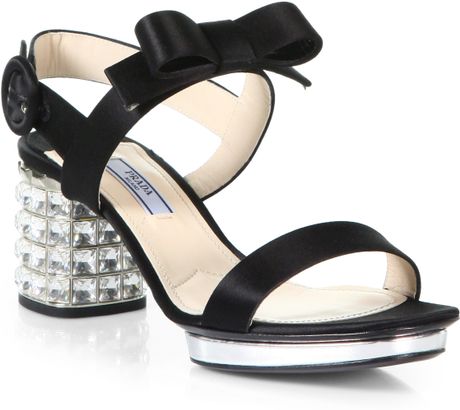 Prada Satin Jeweled Heel Sandals in Black (NERO-BLACK) | Lyst