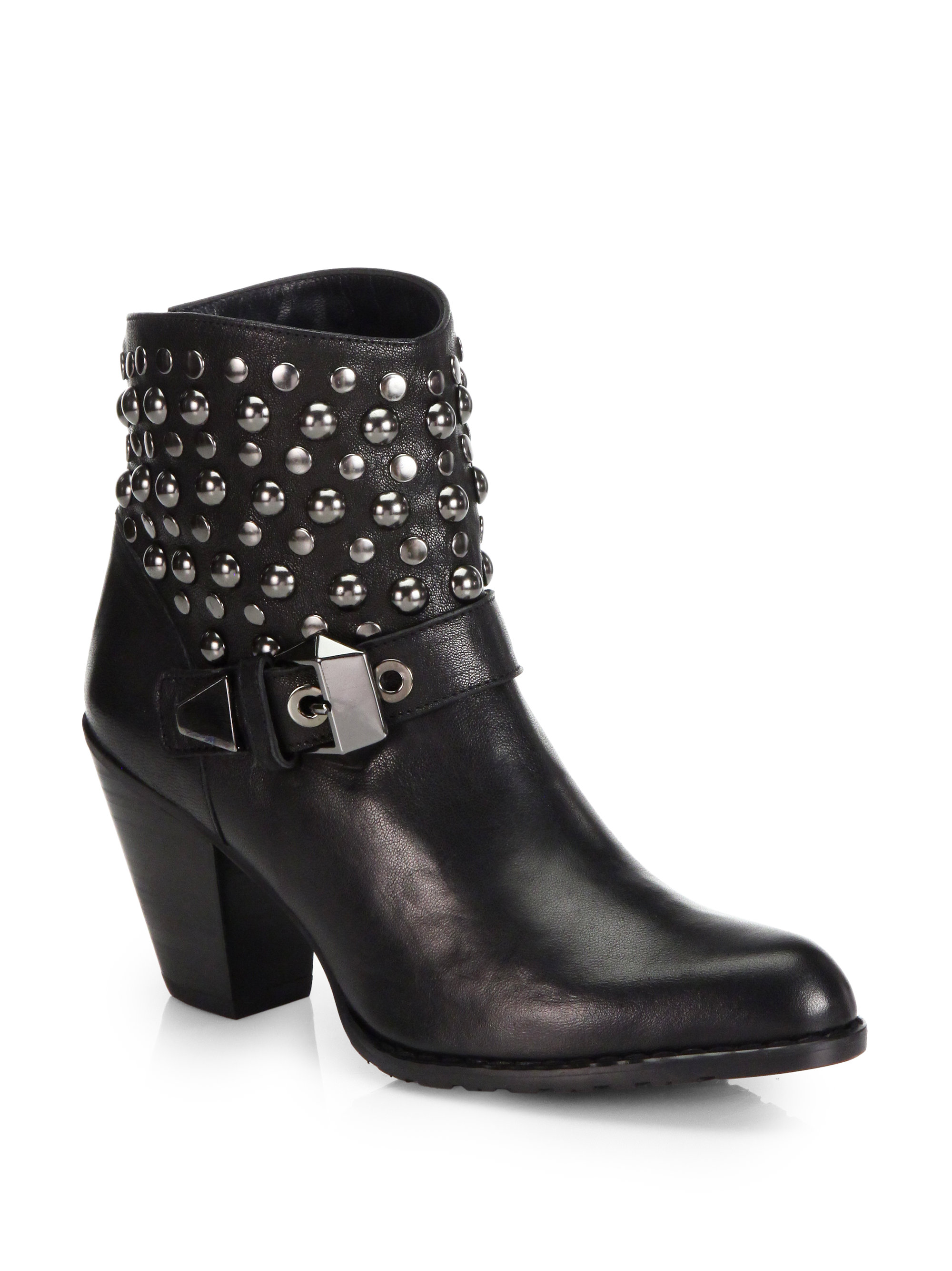 Stuart Weitzman City Slicker Studded Leather Ankle Boots in Black | Lyst