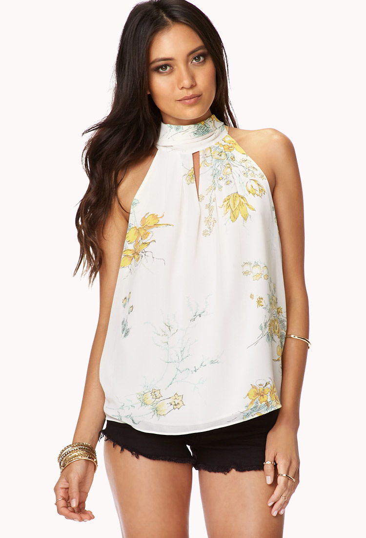 Forever 21 Flowy Floral Top in Yellow (Creamyellow)