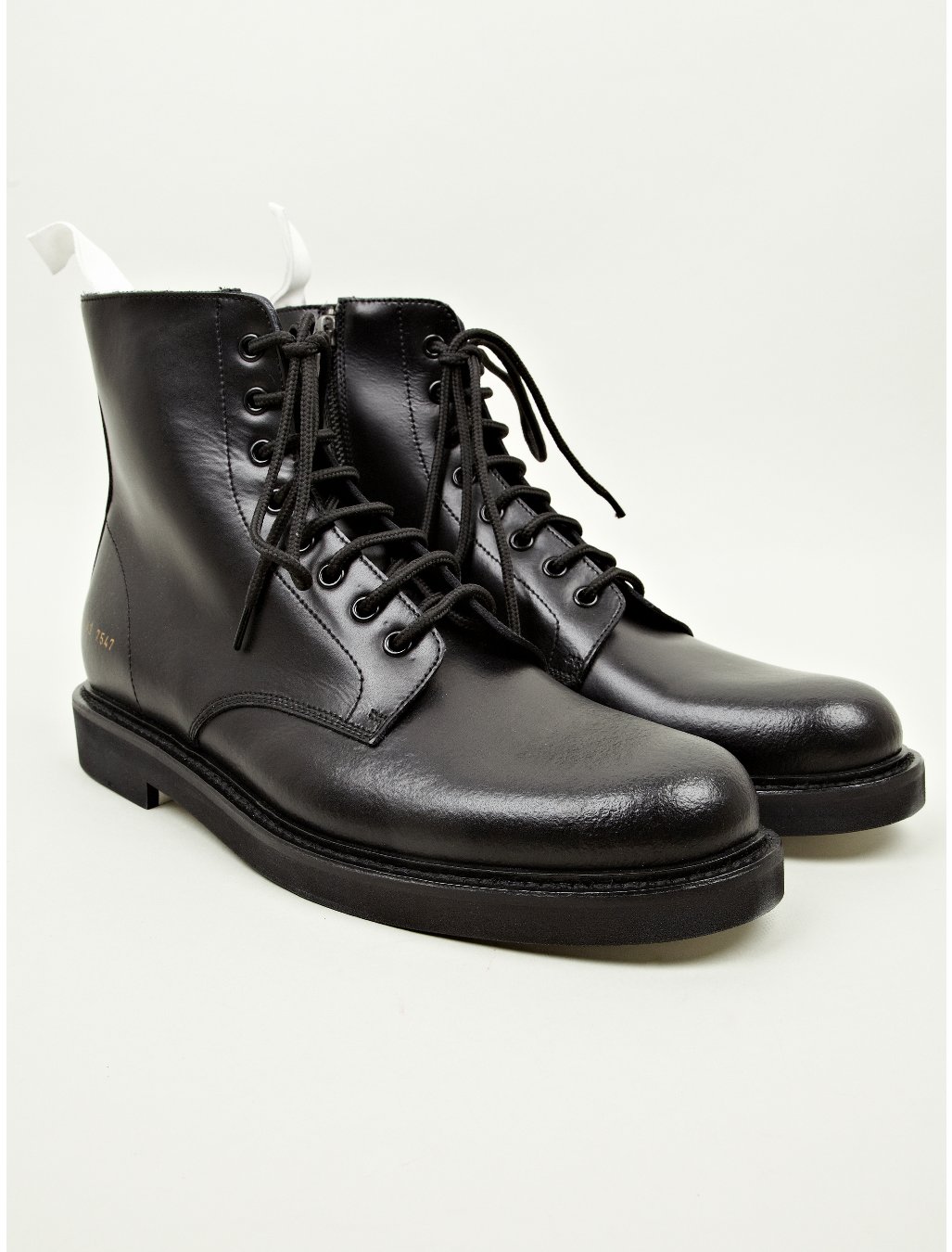 Common Projects Mens Black Leather Combat Boots in Black for Men | Lyst