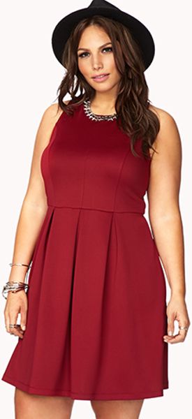Forever 21 Refined Pleated Fit Flare Dress in Purple (BURGUNDY)