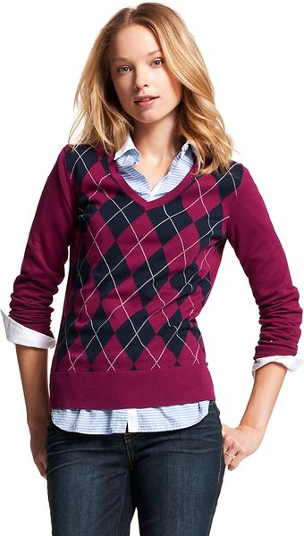 Tommy Hilfiger Argyle V Neck Sweater In Purple Morie Purple Masters Navy Lyst 9196