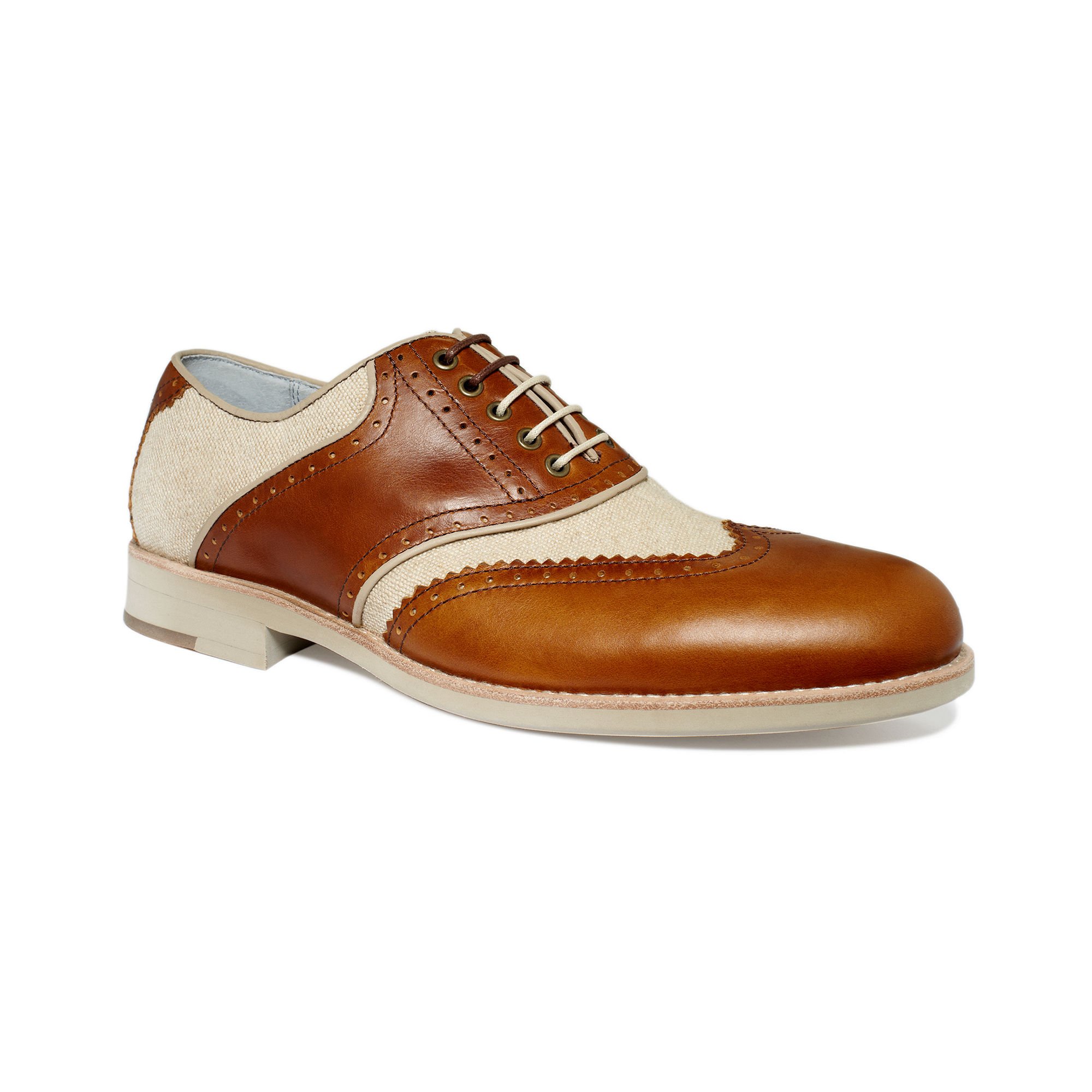 Johnston  Murphy Ellington Leather and Linen Wing Tip Shoes in Brown ...
