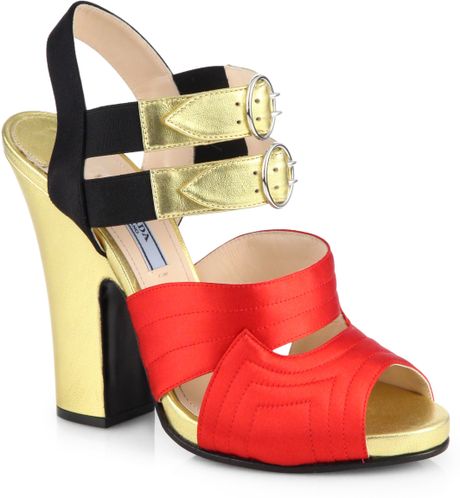 prada sandals metallic satin platform leather gold bi