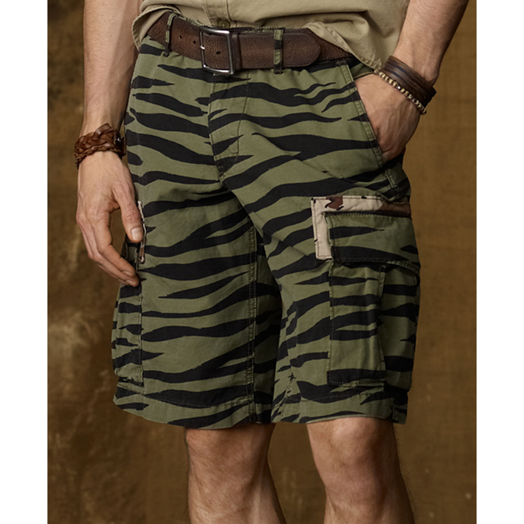 Denim & Supply Ralph Lauren Slim Fit Tiger Striped Cargo Shorts in