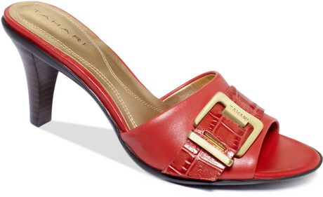 Tahari Belize Mid Heel Mule Sandals in Red | Lyst