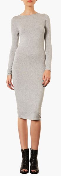 Topshop Midi Length Bodycon Dress In Gray Light Grey Lyst 