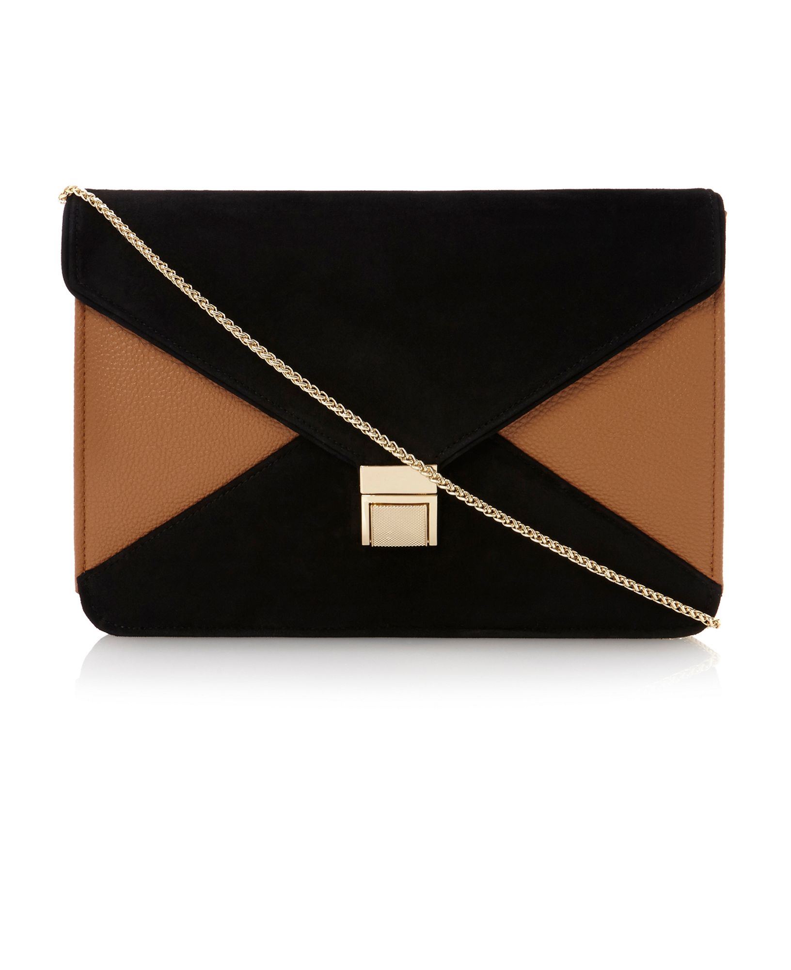 Dune Bakewell Colour Block Clutch Bag In Black Black Suede Lyst