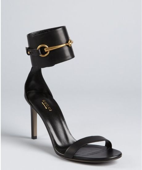 Gucci Black Leather Bit Buckle Ankle Cuff Sandals in Black | Lyst