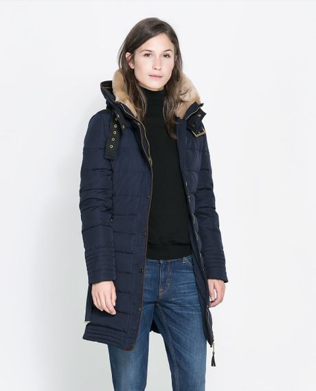 Zara Semilong Puffer Anorak in Blue (Navy blue) | Lyst