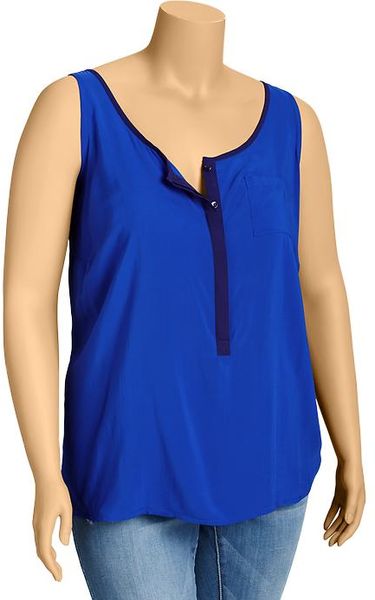 Old Navy Plus Crepe Henley Tank in Blue (Absolute Blue) | Lyst